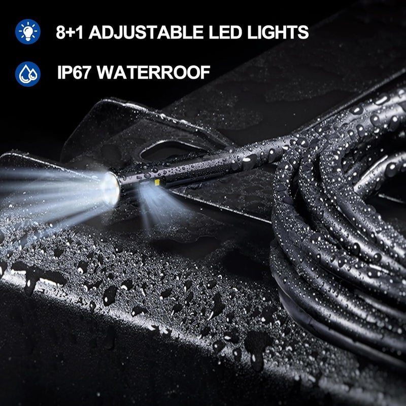 GinoCaco 33FT Dual Lens Endoscope Camera with Light, 4.3" Borescope with Photo/Video(Built-in 32GB Card), IP67 Waterproof with 8 LED Lights, Semi-Rigid Snake Cable for Pipe, Engine & HVAC Inspection - Image 3